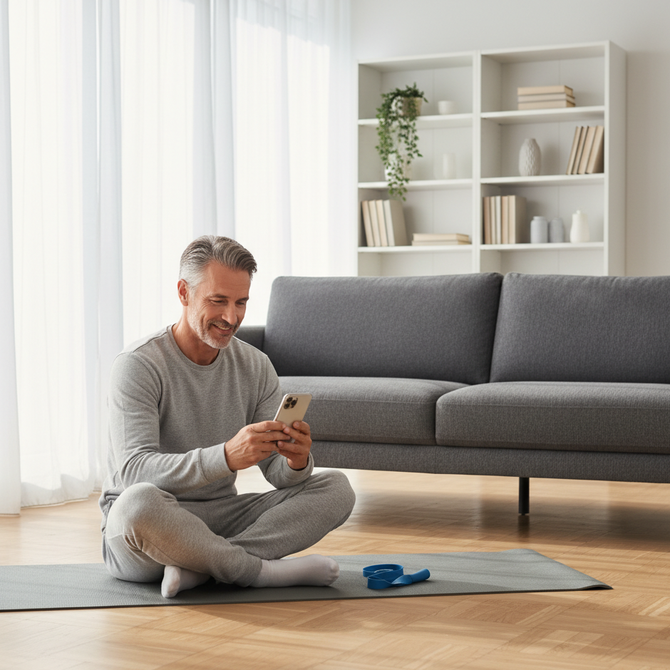 Patiente suivant un programme d'exercices sur son téléphone